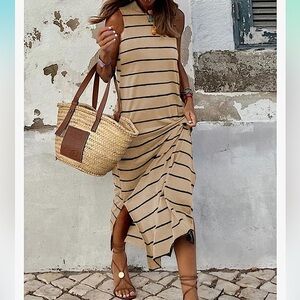 Beige striped midi/maxi dress